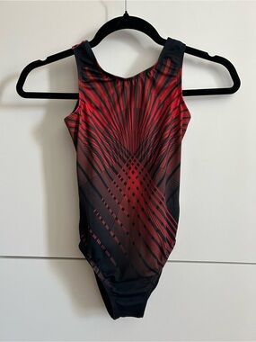 Destira Black & Red Geometric Dance or Gymnastics Leotard - Child’s Large